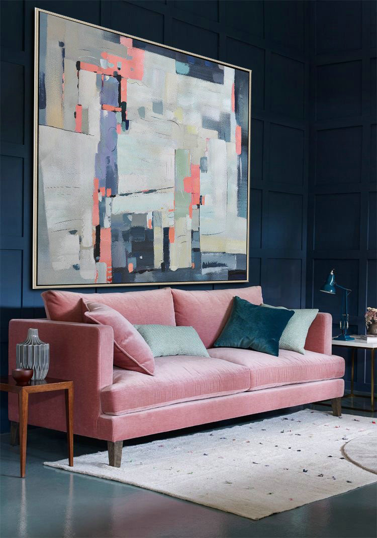 Large Abstract Painting Canvas Art,Oversized Contemporary Art,Hand Painted Original Art,Pink,Grey,Purple,Dark Blue.etc